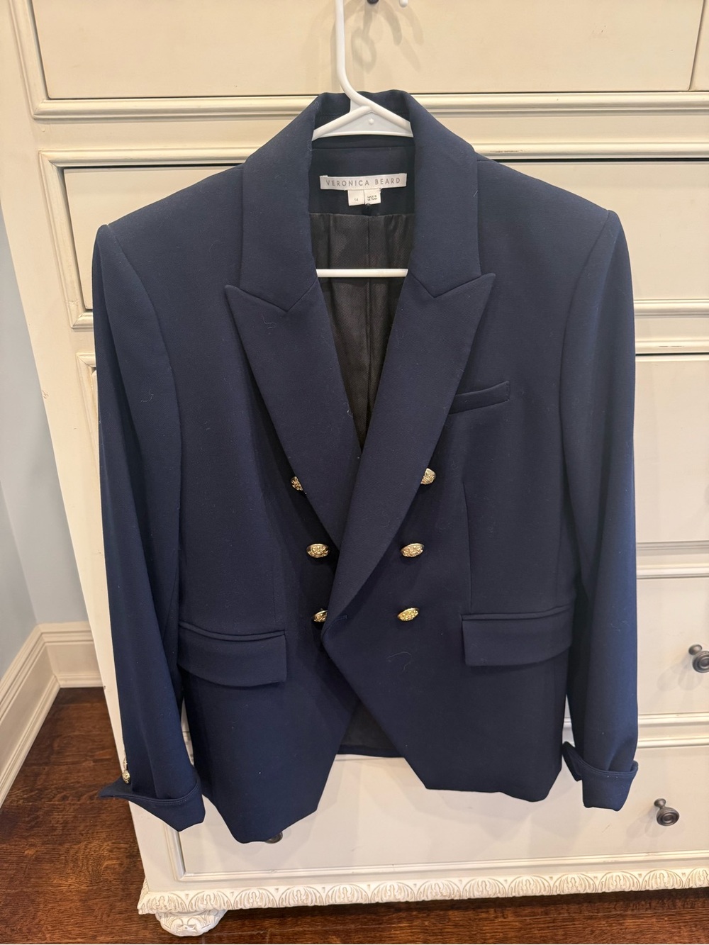 Veronica Beard Navy Double-Breasted Blazer with Gold Buttons